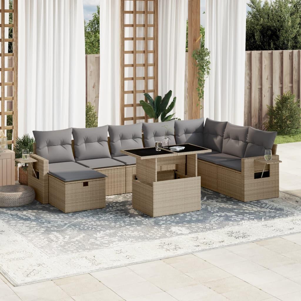 Sofasæt til haven 9 dele med hynder polyrattan beige