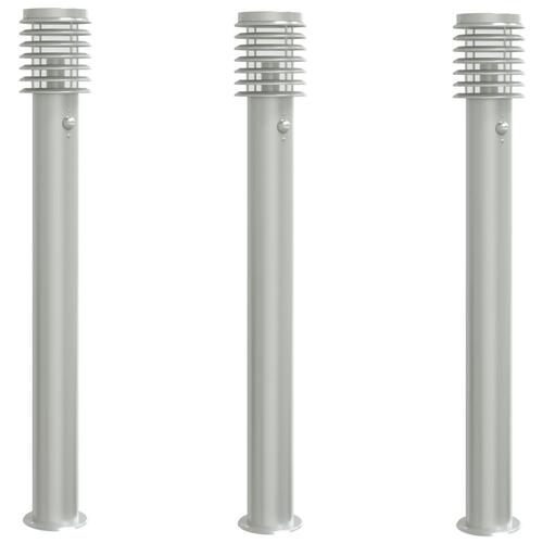 Udendørs standerlamper 3 stk. sensor 110 cm rustfrit stål sølv