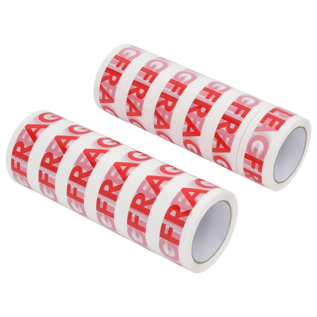 Pakketape 12 stk. 48 mm x 66 m FRAGILE-print hvid