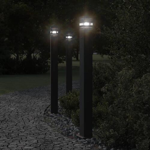 Udendørs standerlamper 3 stk. stikkontakt 110 cm aluminium sort