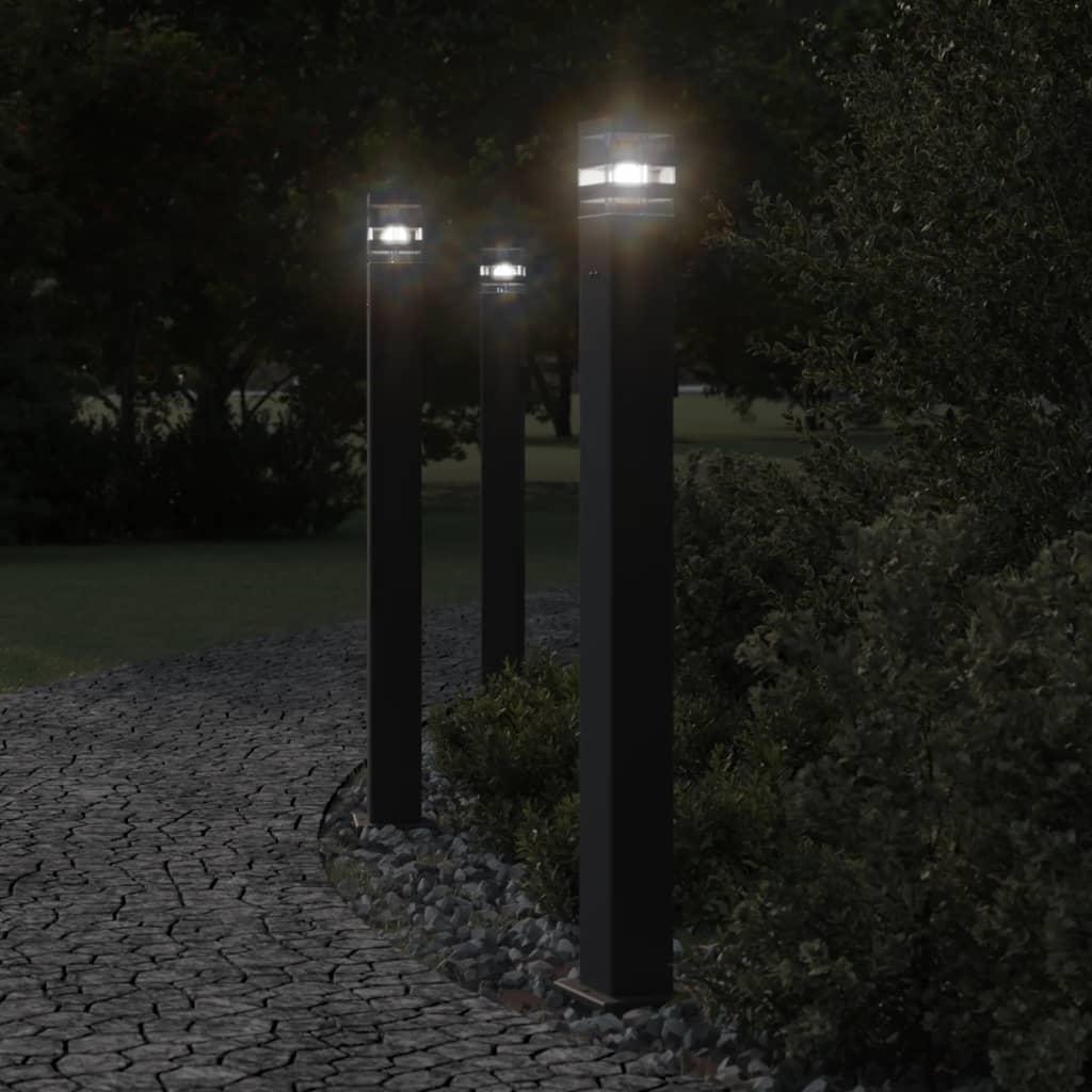 Udendørs standerlamper 3 stk. stikkontakt 110 cm aluminium sort