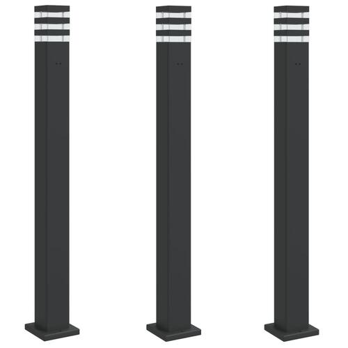 Udendørs standerlamper 3 stk. stikkontakt 110 cm aluminium sort