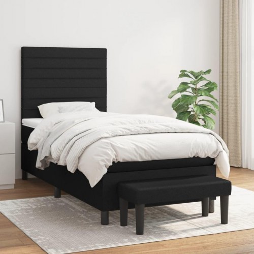 Kontinentalseng med madras 80×200 cm - stof, sort