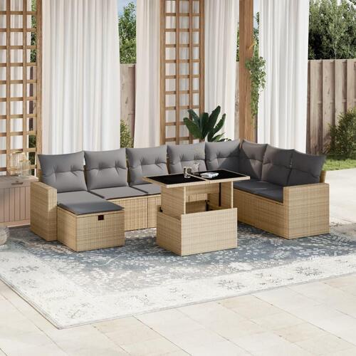 Sofasæt til haven 9 dele med hynder polyrattan beige