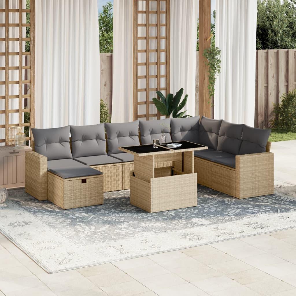 Sofasæt til haven 9 dele med hynder polyrattan beige