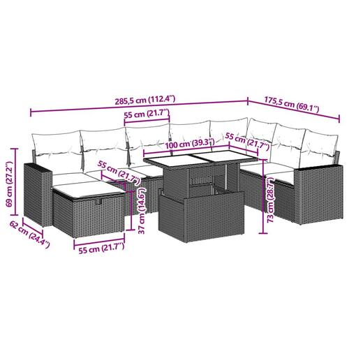 Sofasæt til haven 9 dele med hynder polyrattan beige