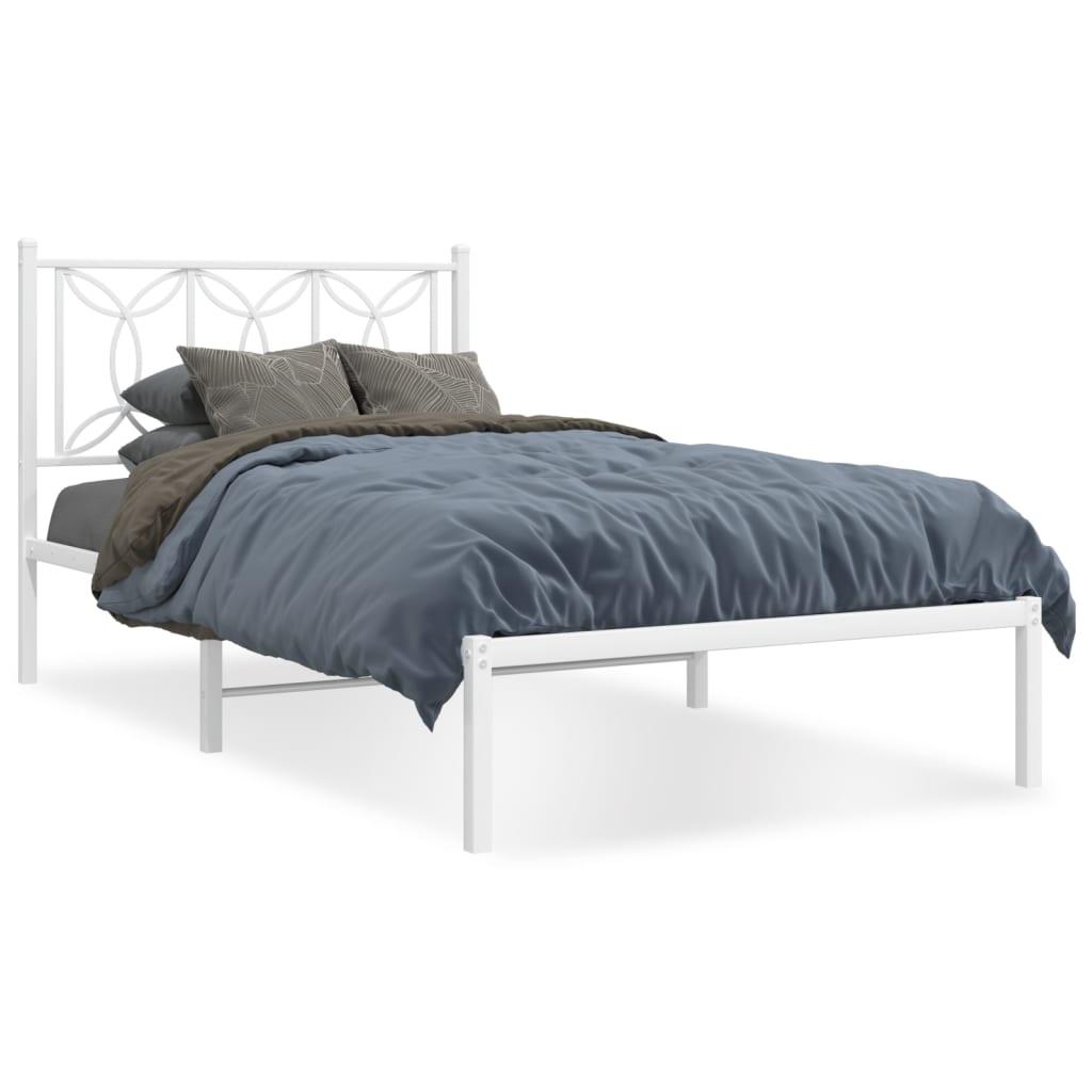 Sengeramme med sengegavl i metal - 107 x 203 cm, hvid