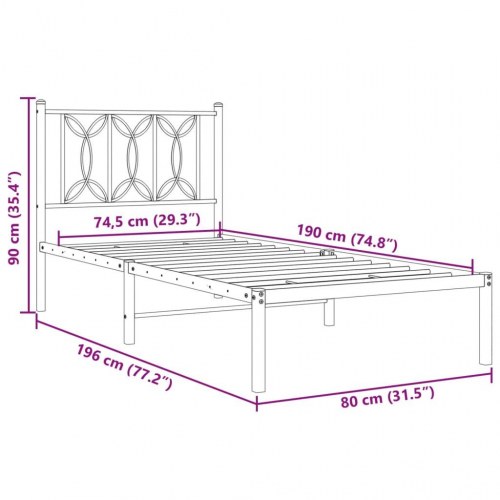 Sengeramme uden madras med hovedgærde 75x190 cm hvid