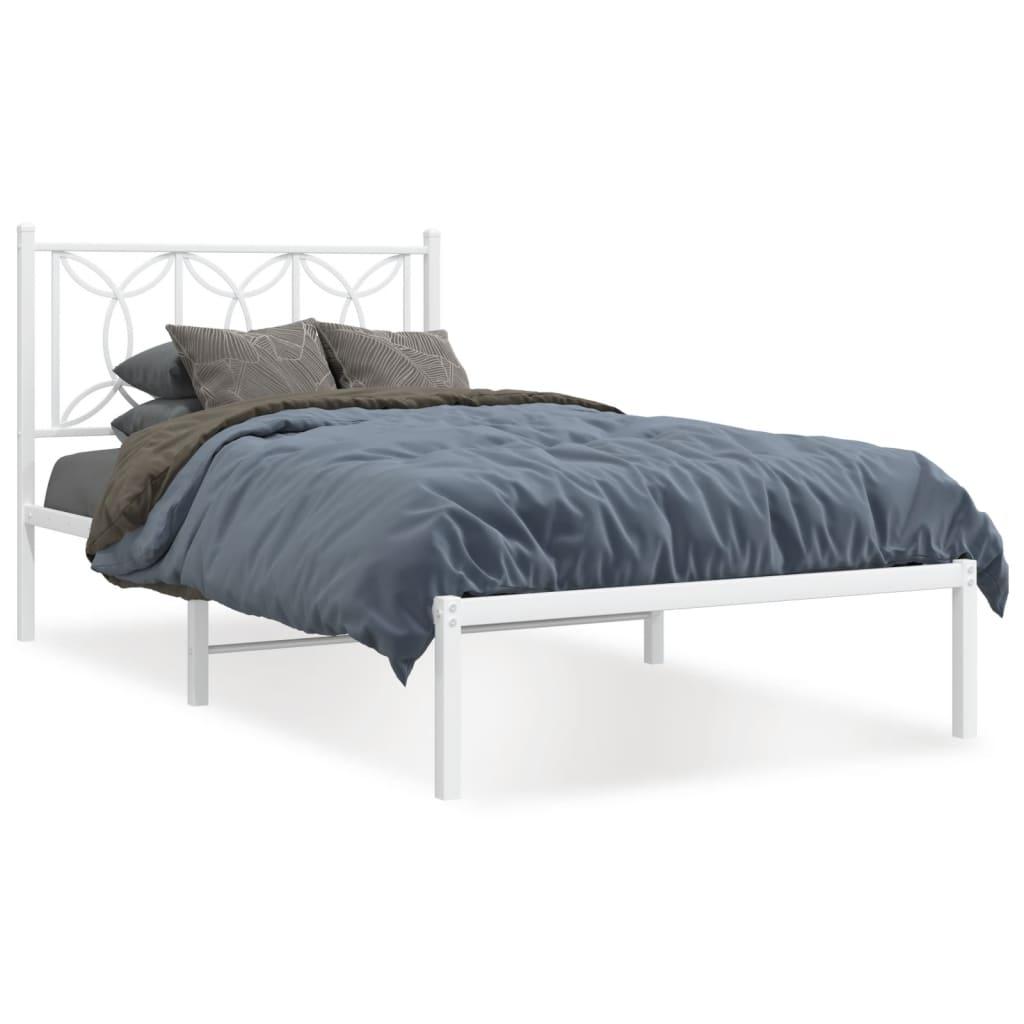 Sengeramme med sengegavl 100x190 cm metal hvid billede