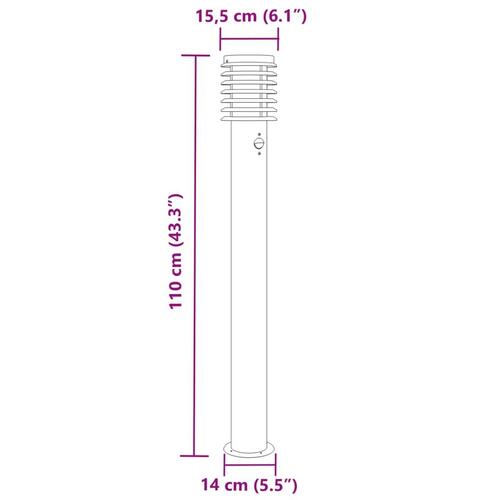Udendørs standerlampe med sensor 110 cm rustfrit stål sort