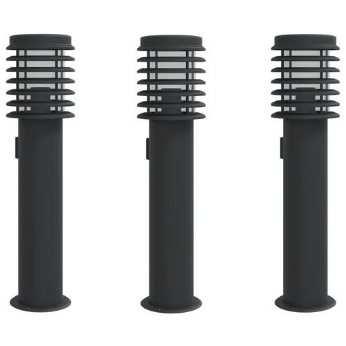 Udendørs standerlamper 3stk stikkontakt 60cm rustfrit stål sort