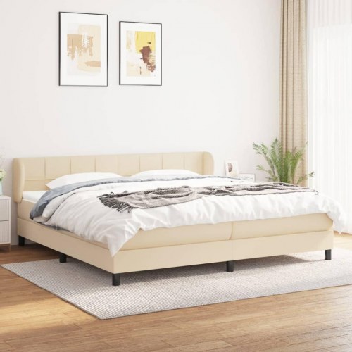 Kontinentalseng med madras 200x200 cm - stof, cremefarvet