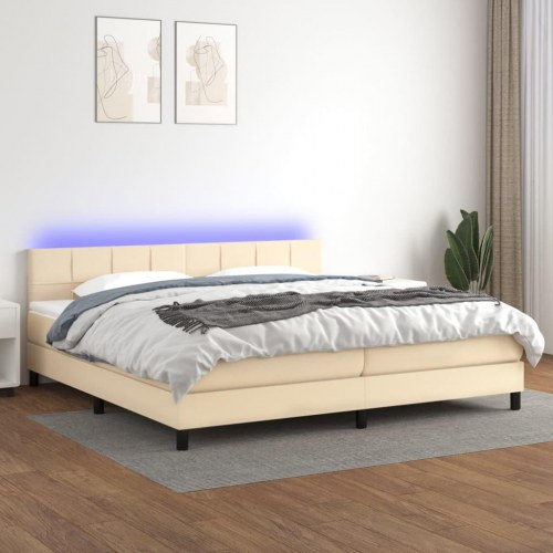 Kontinentalseng med LED-lys 200×200 cm - stof, cremefarvet