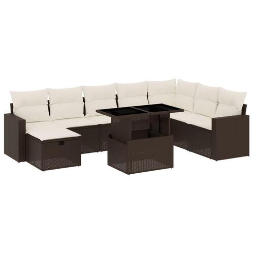 Sofasæt til haven 9 dele med hynder polyrattan brun
