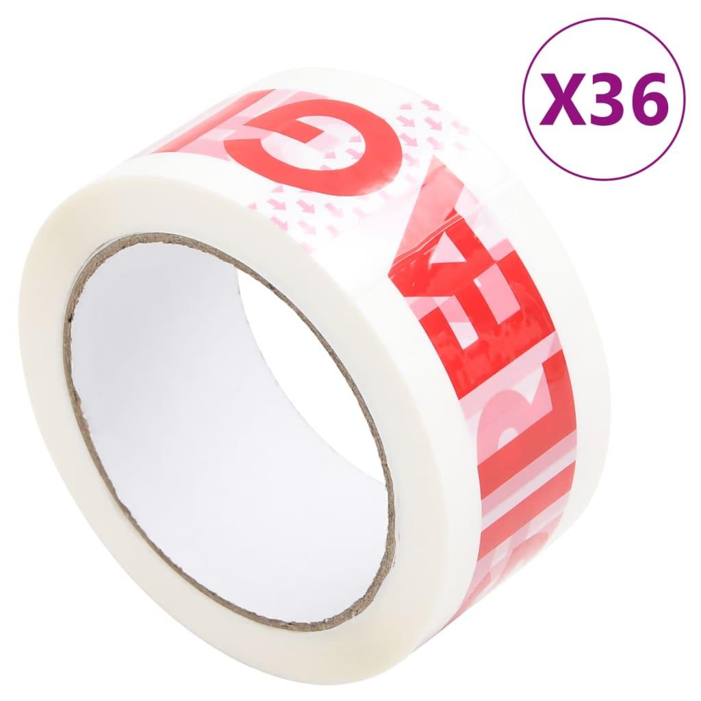 Pakketape 36 stk. 48 mm x 66 m FRAGILE-print hvid