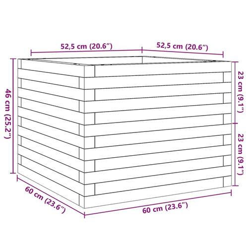 Plantekasse 60x60x46 cm massivt fyrretræ hvid
