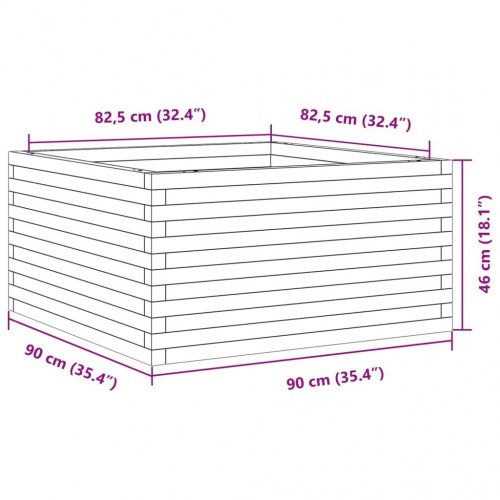 Plantekasse i massivt fyrretræ 90 x 90 x 46 cm - hvid