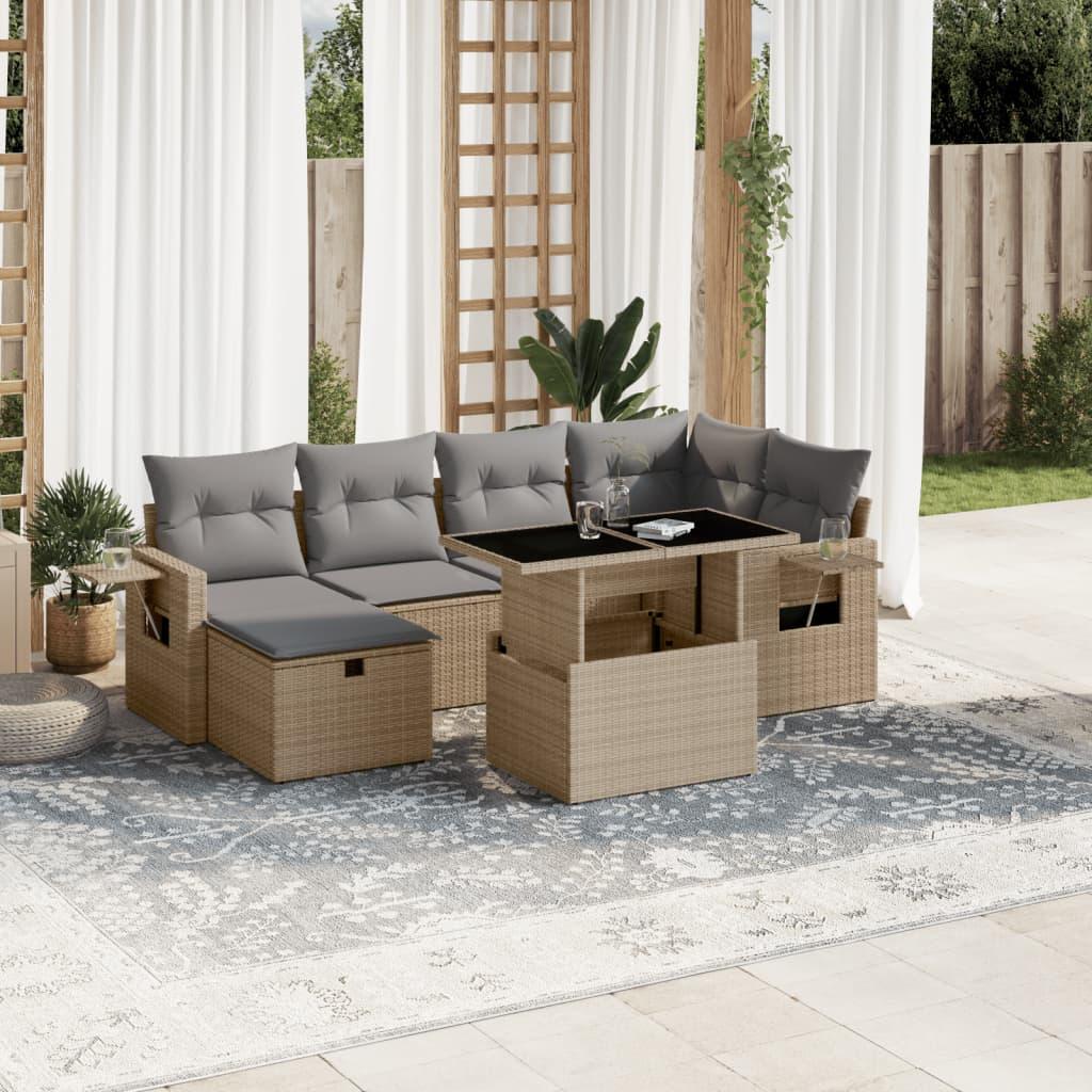 Sofasæt til haven 7 dele med hynder polyrattan beige
