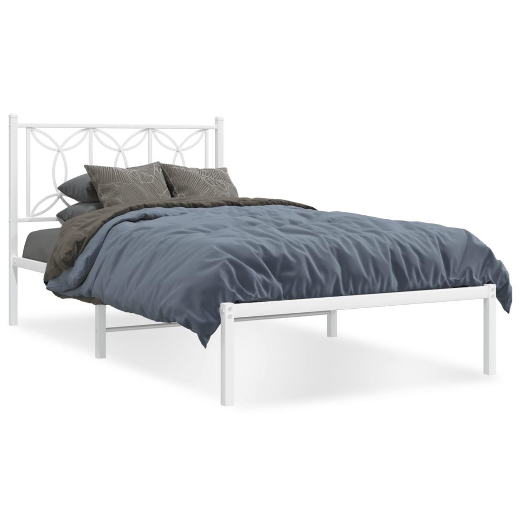Sengeramme med sengegavl 100x200 cm - metal, hvid