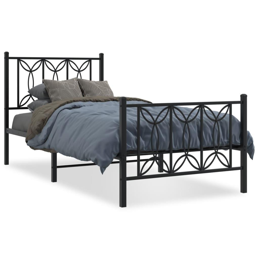 Sengeramme med sengegavl og fodgærde 90x200 cm metal sort billede