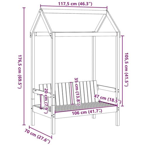 Bænk med tag 117,5x70x176,5 cm massivt fyrretræ gyldenbrun