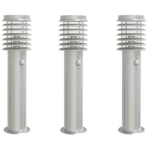 Udendørs standerlamper 3 stk. sensor 60 cm rustfrit stål sølv