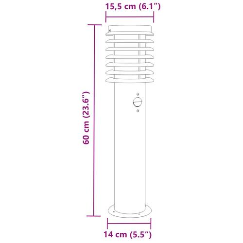 Udendørs standerlamper 3 stk. sensor 60 cm rustfrit stål sølv