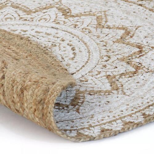 Tæppe flettet jute med print 120 cm rund