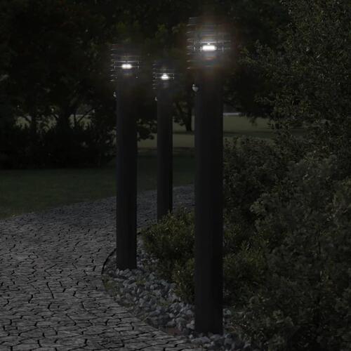 Udendørs standerlamper 3 stk. sensor 110 cm rustfrit stål sort