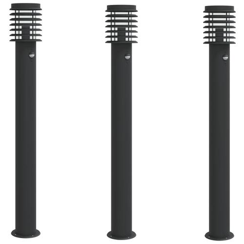 Udendørs standerlamper 3 stk. sensor 110 cm rustfrit stål sort