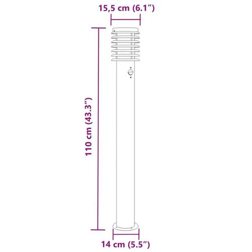 Udendørs standerlamper 3 stk. sensor 110 cm rustfrit stål sort