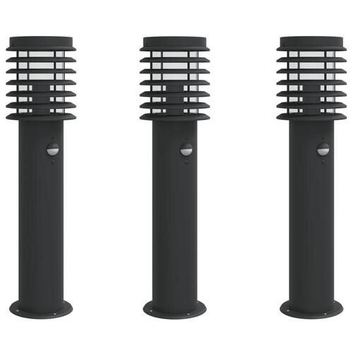 Udendørs standerlamper 3 stk. sensor 60 cm rustfrit stål sort