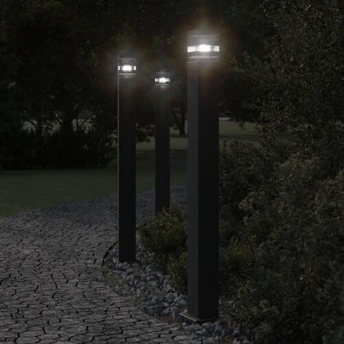 Udendørs standerlampe med sensor 110 cm aluminium sort