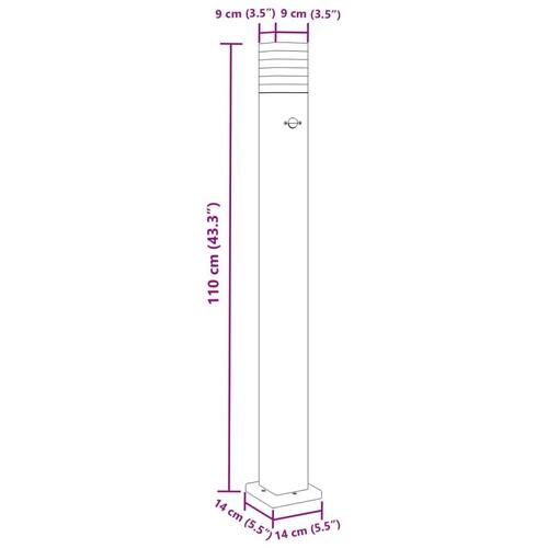 Udendørs standerlampe med sensor 110 cm aluminium sort