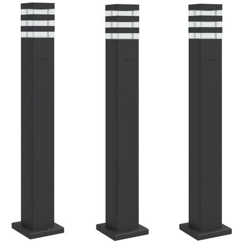 Udendørs standerlamper 3 stk. stikkontakt 80 cm aluminium sort