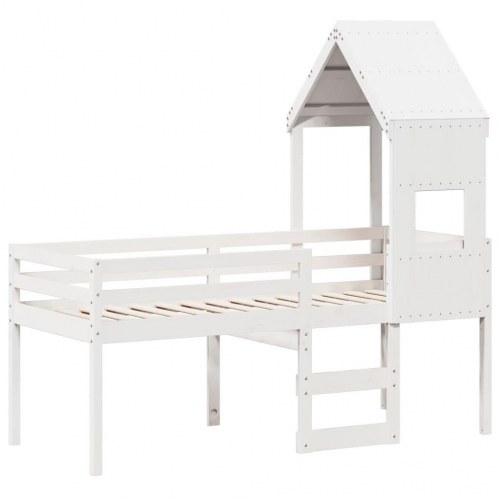 Høj husseng 75 x 190 cm i massivt fyrretræ - hvid