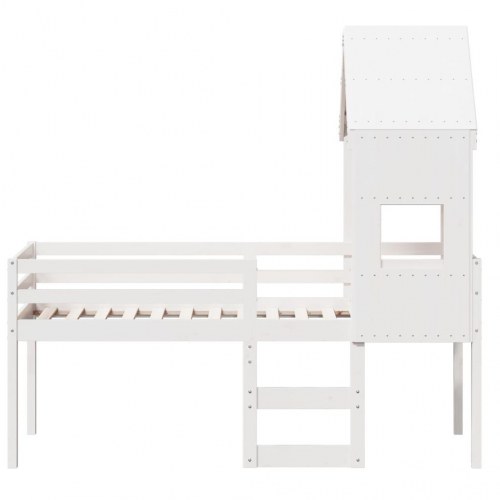 Høj husseng 75 x 190 cm i massivt fyrretræ - hvid