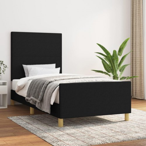 Sengeramme med sengegavl - sort stof 100x200 cm