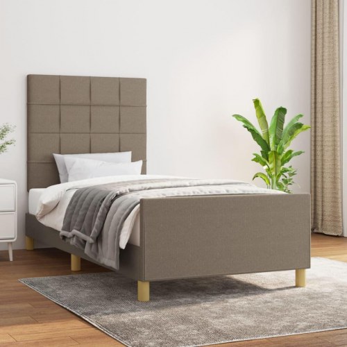 Sengeramme med sengegavl - taupe stof, 100 x 200 cm