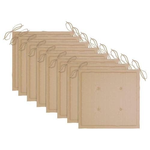 Havestole 8 stk. med beige hynder massivt teaktræ