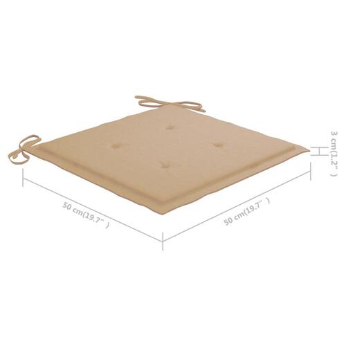 Havestole 8 stk. med beige hynder massivt teaktræ