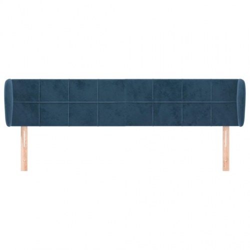 Sengegavl med kanter i fløjl 203 x 23 x 78/88 cm - mørkeblå