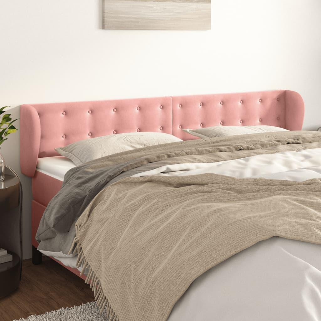 Sengegavl med kanter i fløjl - 163×23×78/88 cm, lyserød billede