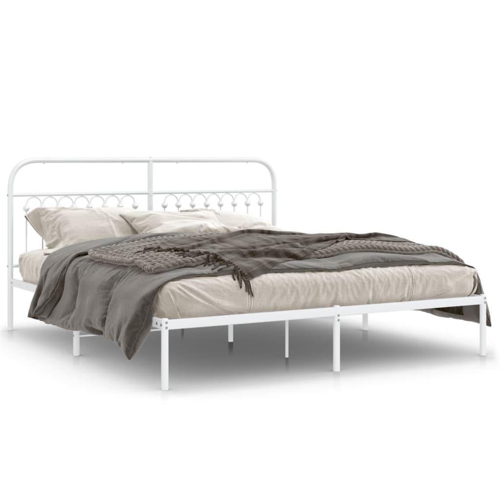 Sengeramme med sengegavl 183 × 213 cm - metal, hvid