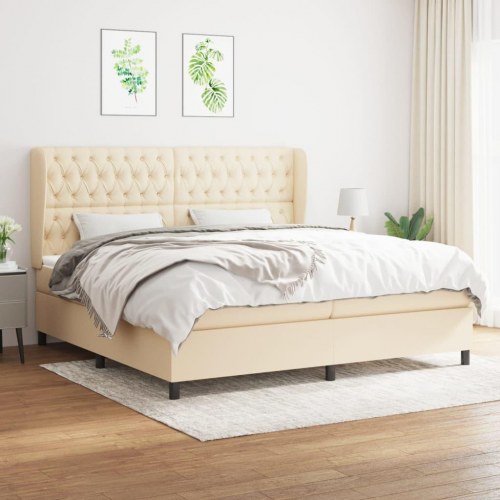 Kontinentalseng med madras 200×200 cm - stof, cremefarvet