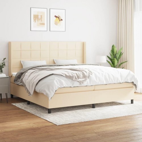Kontinentalseng med madras 200x200 cm - stof, cremefarvet