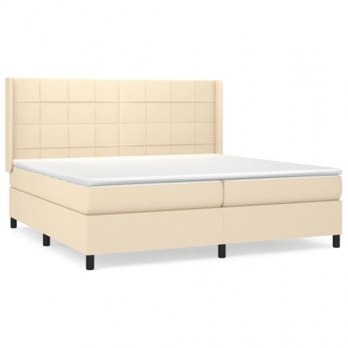 Kontinentalseng med madras 200x200 cm - stof, cremefarvet