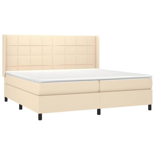 Kontinentalseng med madras 200x200 cm - stof, cremefarvet