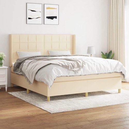 Kontinentalseng med madras 180×200 cm - stof, cremefarvet