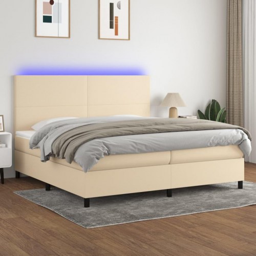 Kontinentalseng med LED-lys 200 x 200 cm - stof, cremefarvet